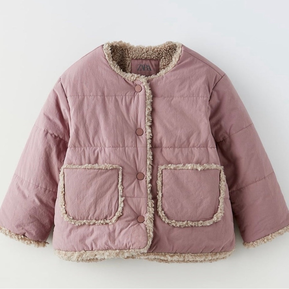 NWT Zara Kids Toddler Girls Pink Quilted Jacket Faux Fur 3-4T & 18-24 months